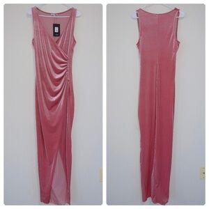 NWT Fashion Nova Pink Velvet Never Ending Night Sleeveless Side Slit Maxi Dress